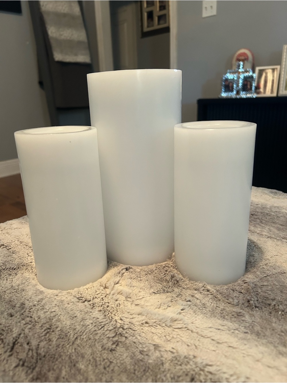 White LED Pillar wax Candle Trio
